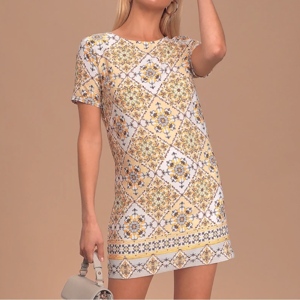 Lulus | Dandy Lion Yellow Print Shift Dress SZ: S NEW